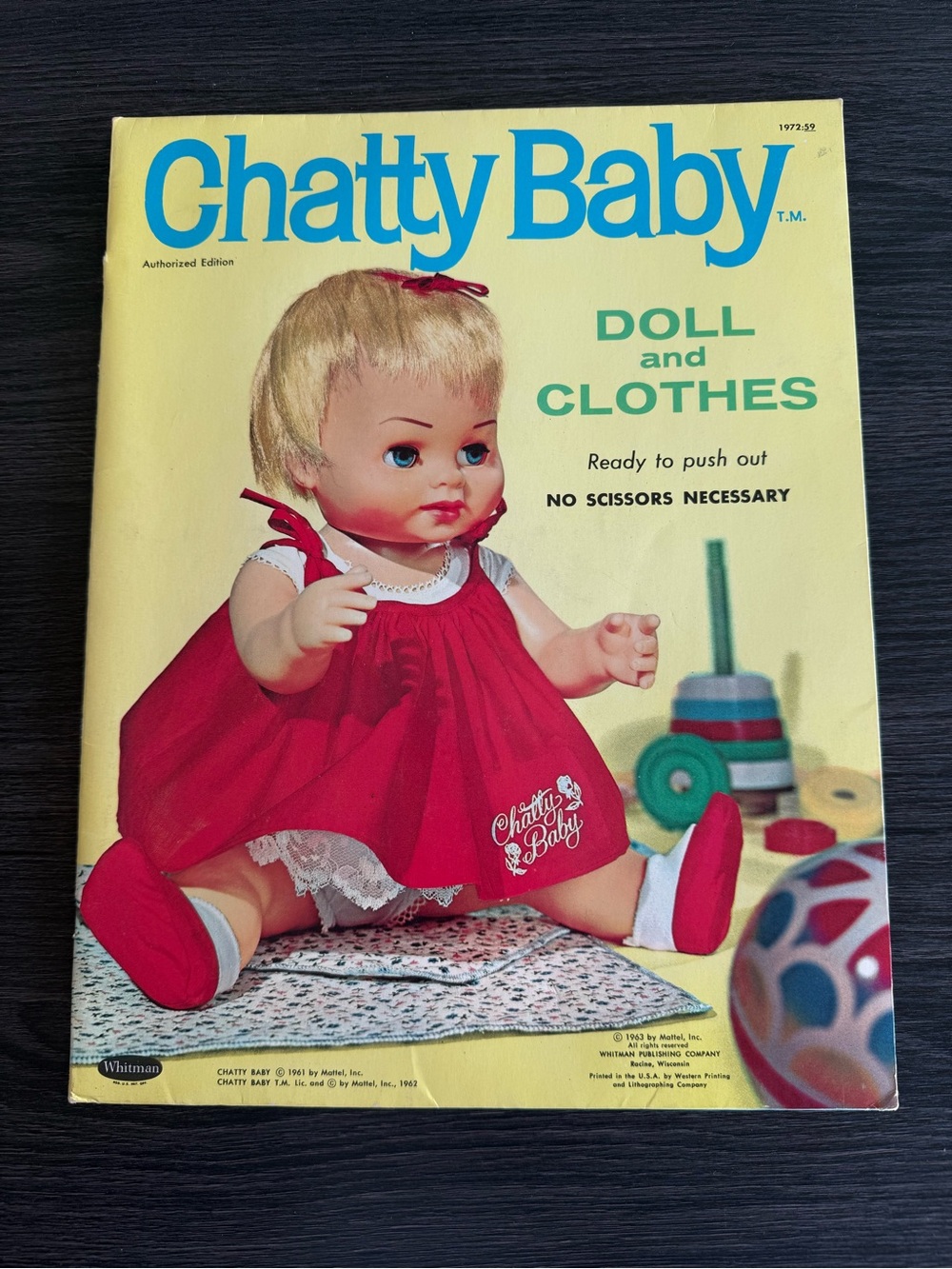 Vintage Whitman 1963 Chatty Baby Mattel Paper Doll With Clothes & storage folder